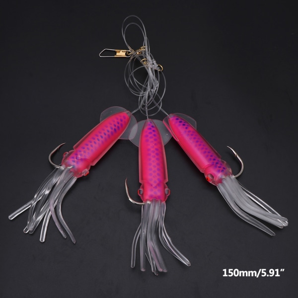 3 st/ set Fiskedrag Krok Bläckfisk Form falska mjuka betesdrag med krokar Sea Rod Pink