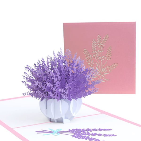 3D Pop Up Lavendel Grattiskort Tack Meddelande Välsignelsekort för Födelsedag Jul Bröllopsfest Handgjorda Hantverk Su