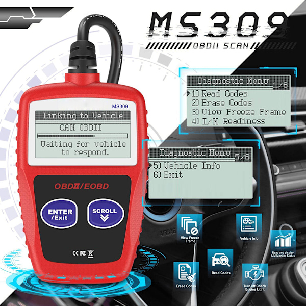 MS309 OBD2 OBDII Scanner Portabel Bilkodläsare Diagnostikverktyg Testare