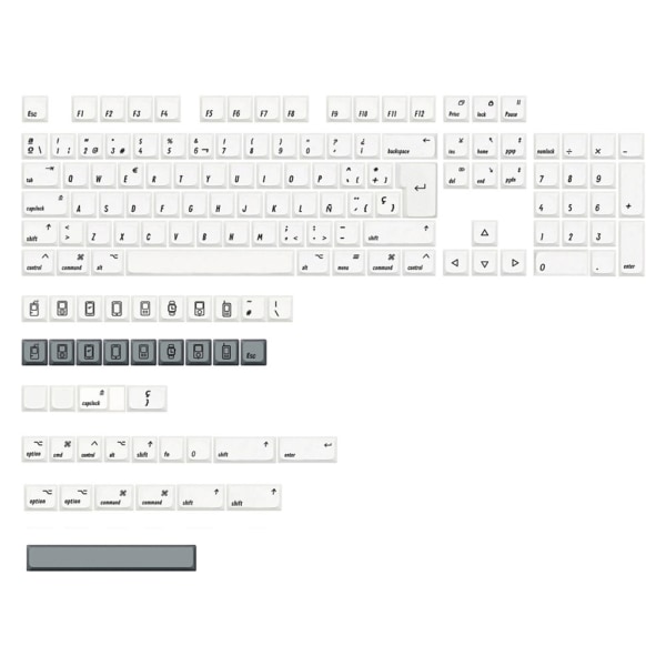 XDA-profil PBT-tangentkapslar 144 nycklar/ set för MAC-ISO Cherry MX-switchar Vit tangentbord för mekaniskt tangentbord DIY-byte Spanish