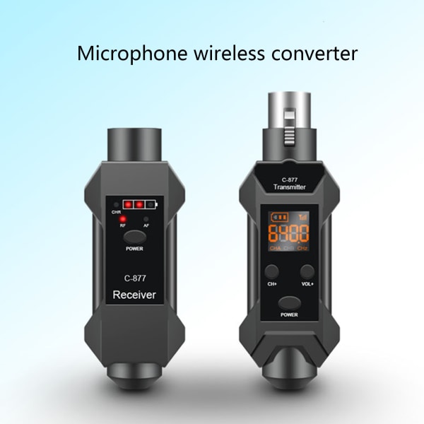 1-par plug-on mikrofon trådlöst system XLR sändare och mottagare adapter med uppladdningsbart 3,7V 14500 batteri