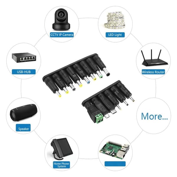USB til DC5V 5521 Plugg Ladekabel med 14 Adapterplugger for Månelampe LED-er