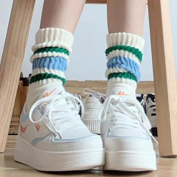 5 par stribede bomuldsstrømper Retro Fashion Design Multi Color Selection