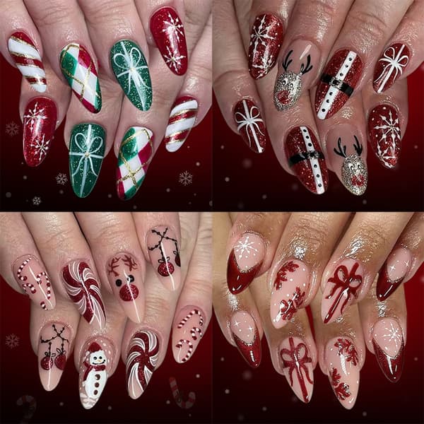 96 delar/set Holiday False Nail Set Glitters Snowflake Christmas Designs