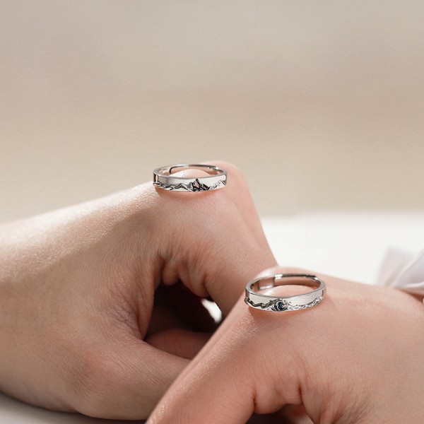 2 st Personliga parringar Minimalistiska berg Hav Ringsmycke Set Justerbar His Her Matchande Ring för älskare