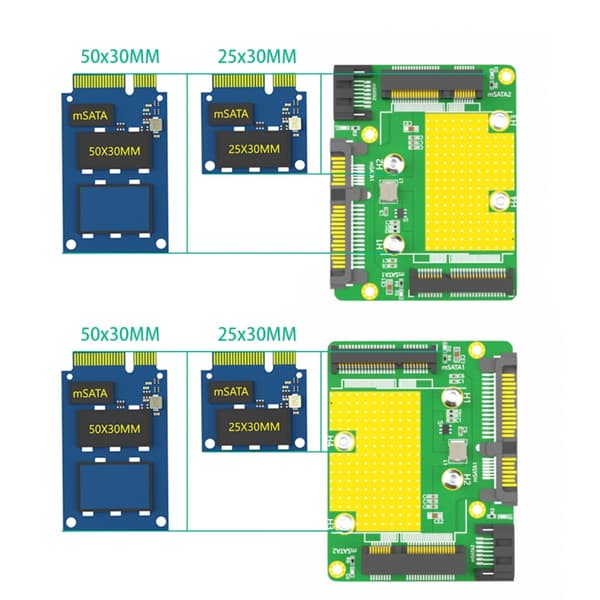 Kaksi Msata SSD:tä Sata3.0 Kaksi Sovitinta 6Gdps SSD-muunninta