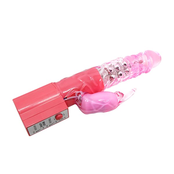 G-punktsvibrator med roterande skaft och klitorisstimulator