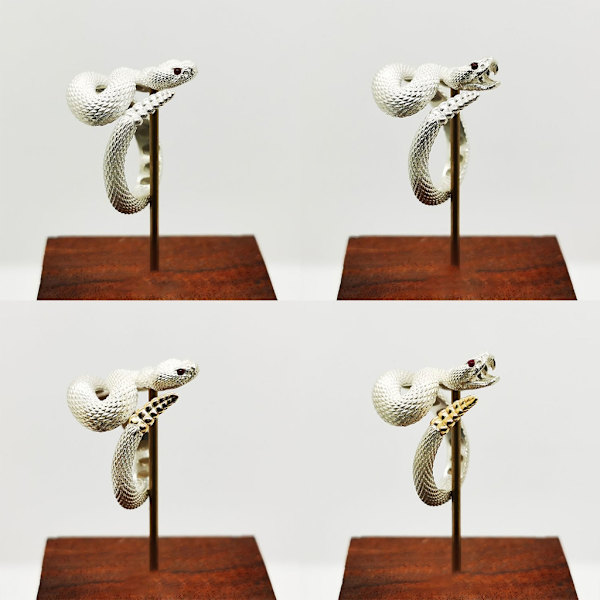 Skallerorm Ring för Kvinnor Män Retro Silver Färg Snake Kvinnlig Ring Justerbar Punk Ring Goth Par Smycken Present White gold tail - B Open