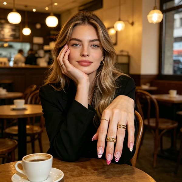 Pink fransk mandel manicure sæt med 12 størrelser til håndstyling