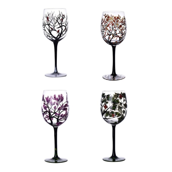 Four Seasons Tree Vinglas Unik handmålad vinglaspresent till födelsedagar, bröllop, Alla hjärtans dag Durbale 4