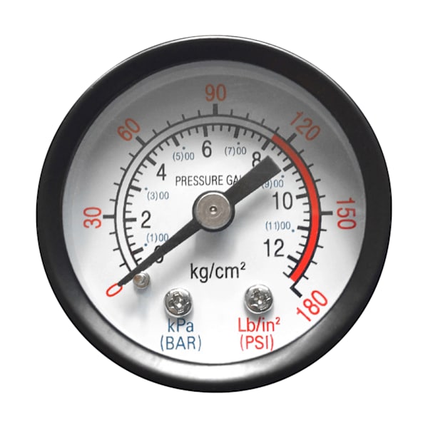 Lille trykmåler med dobbelt skala 1/8\" gevind bagmontering til luftkompressor hydraulisk væske 0-12Bar / 0-180PSI
