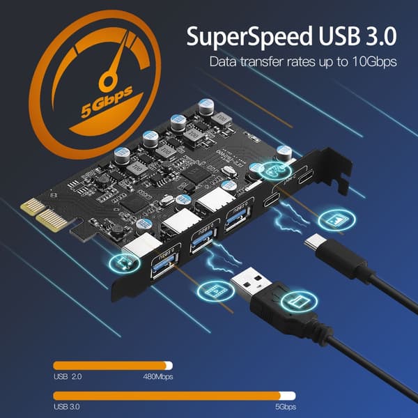 USB 3.0 PCIE 4.0 x16 Kort PCIE USB3.0 Adapter USB Kontrollerkort for PC