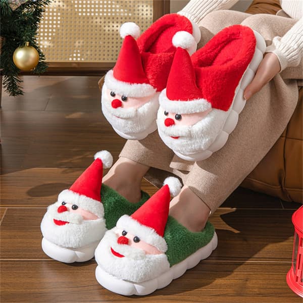 Jul Tomte Tofflor Halkfria Tjockt Vadderade Varma Vintertofflor Red B