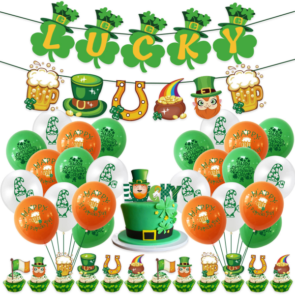 Patrick's Day Dekoration Set Lucky Clover för Banner Gnome Balloons Cake Toppers null - Set 2