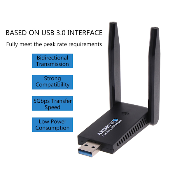 1800M USB WIFI 6 Adapter Dubbel Antenn Nätverkskort AX1800 Dual-Band 2,4/5Gh WiFi Adapter WIFI6 för PC Laptop Tablets