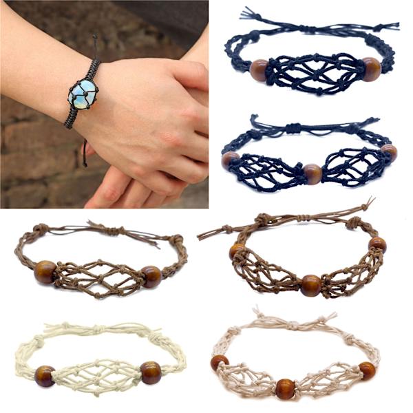 Nätväska Justerbar Armband Sladd Tom Utan Sten Kristall Hållare Armband Natural Healing Gem Macrame Armband Dekor Brown Single net 1