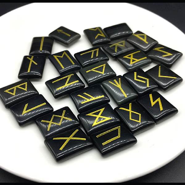 25 st Svarta Obsidian Rune Stones Set med graverad Elder Futhark Alphabet Crystal Meditation Divination Art Witchcraft Black