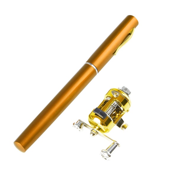 Mini teleskopisk bärbar fiskpenna Fiskepenna i aluminiumlegering fiskespö + rulle Yellow