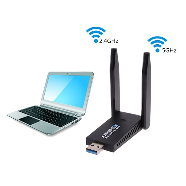 1800M USB WIFI 6 Adapter Dubbel Antenn Nätverkskort AX1800 Dual-Band 2,4/5Gh WiFi Adapter WIFI6 för PC Laptop Tablets