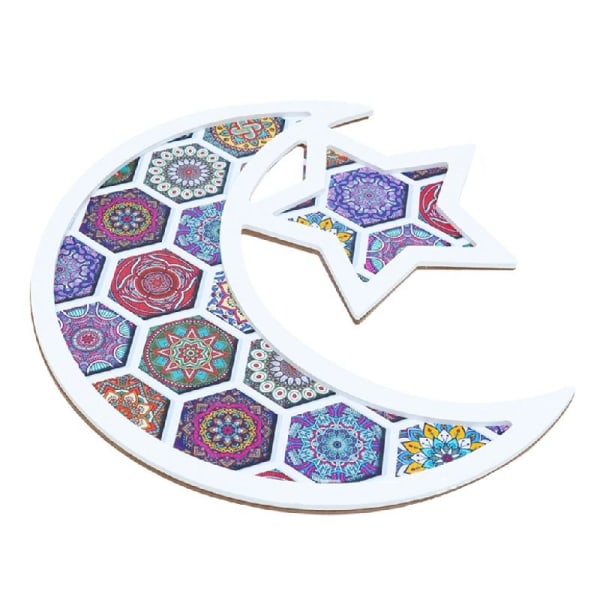 Trä Eid Mubarak Dessertbricka Ramadan Moon Star Eid Bakverksbricka för hemmet Eid Mubarak Present Dessertbricka Festivalfest null - 7