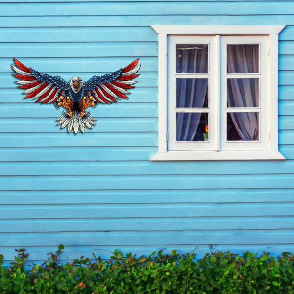 Patriotisk metall väggkonstdekor Amerikanska flaggan Bald Eagle hängande järnskulptur