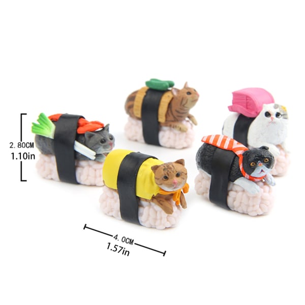 5 st tecknad miniatyr Kawaii Sushi för kattfigur Mini för docka Fairy Garden