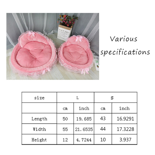 Princess Husdjurssäng med rosetter Rufsig spetsdesign Mjuk och vacker hundsoffa Avtagbar kudde Princess Nest Pink L