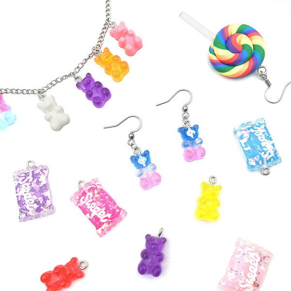 Färgglada Candy Gummy hängsmycke Berlock DIY Bear Charm Lovely Lollipop Form för konsthantverk Smyckenstillverkning Armband Örhängen null - B