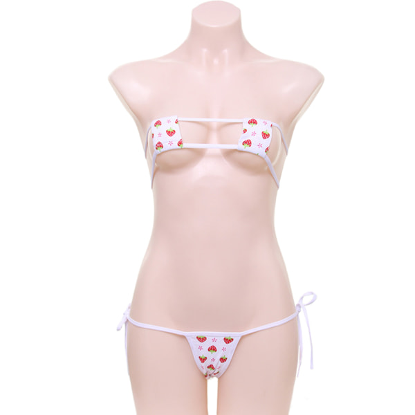 Damer Strawberry Print Underkläder Erotisk Square Cup Micro BH Thong Cosplay Bikini