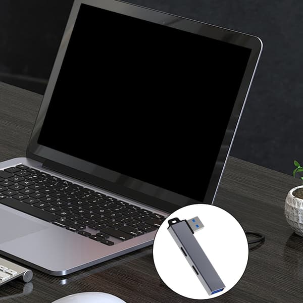 Kompakt USB3.0 Hub USB3.0 til 2 Type C + USB Udvidelsesdock til alle enheder Silver