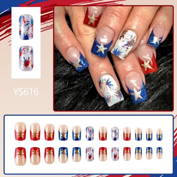 1Set Press on Nail Independence Day Artificial Glues on Nail Square False Nail