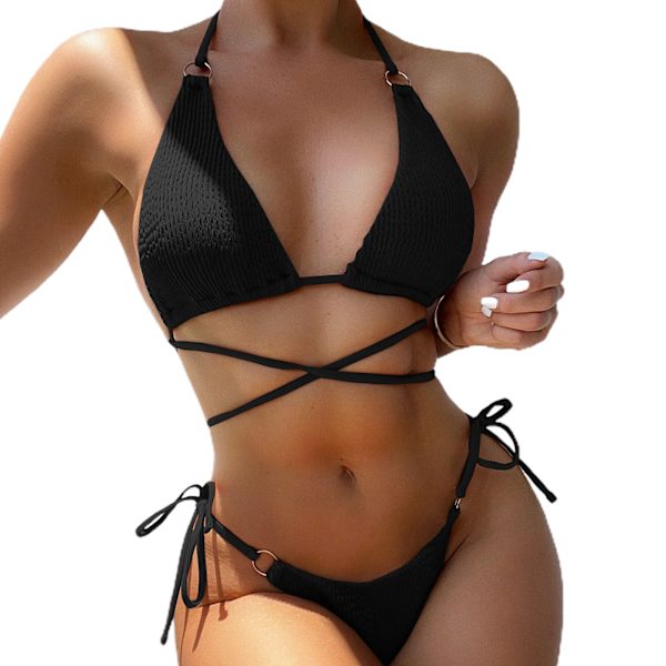 Ensfarvet Bikini Sæt Sexet Slank Badetøj Lille Bryst Dækning Samlet Wrap Badedragt Lav Talje Snøring Split Svømmedragt