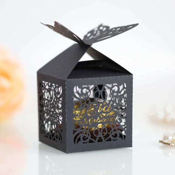 100 st för Butterfly Eid Ramadan Mubarak Dekoration Hollow Cut Candy Box Islamic Reflective gold