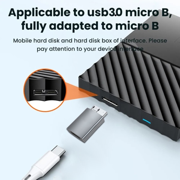 USB C till Micro B Adapter Höghastighetsdataöverföring, aluminiumkonstruktion, Typ-c till USB3.0 Micro B Adapter Converter Black