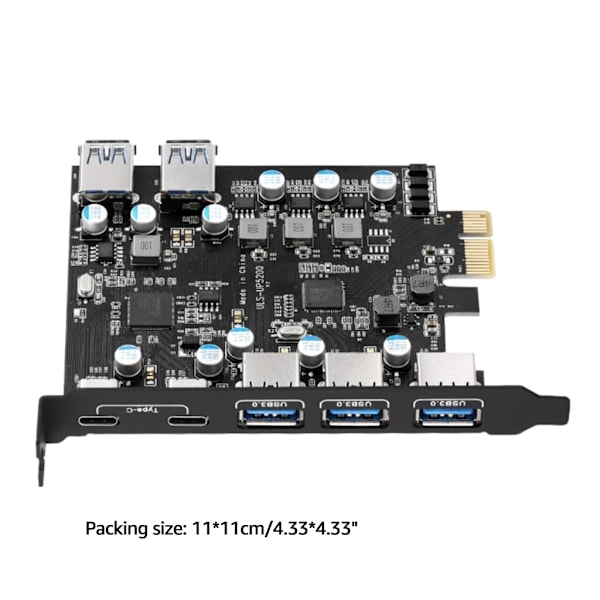 PCI-e USB3.0-kort 7 portar Typ C (2) Typ A (5) med FL1100-chip utan extra power för stationär dator