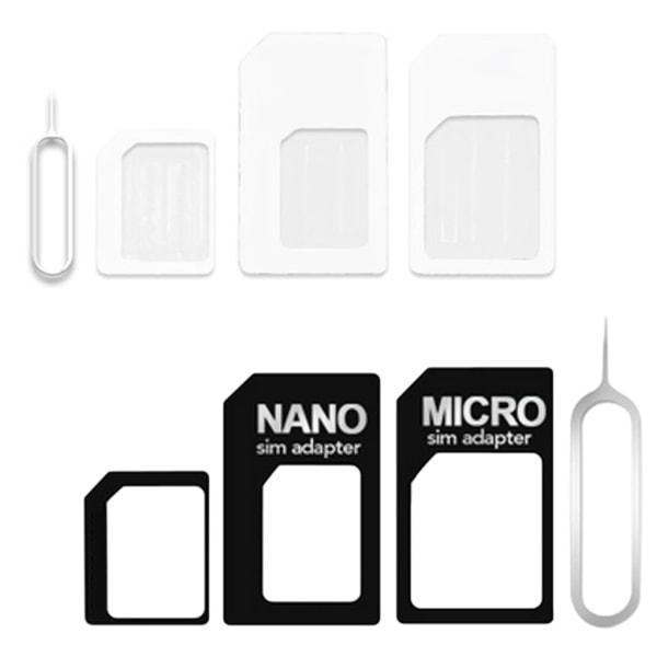 4 i 1 Konverter for Nano SIM-kort til Micro / Standard Adapter, Micro Sim til Standard Størrelse Verktøysett