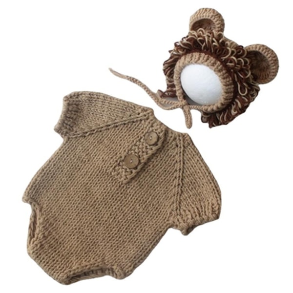 Nyfödda lejonkostymhatt & kortärmade jumpsuits Fotofotografering Fotorekvisita Baby Cosplaytröja för pojkar, flickor
