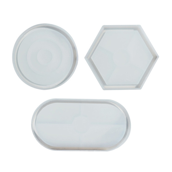3 stk. Runde Hexagonale Ovale Opbevaringsbakkeforme Silikone Agat Brikkeforme Blank Spejlforme til DIY Håndværk