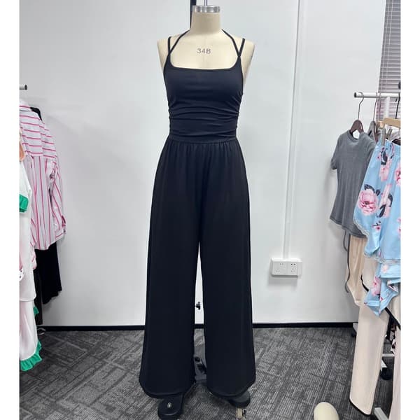 Fritidsjumpsuit til kvinder med stropper, bredbenede, baggy bukser, heldragt grey M