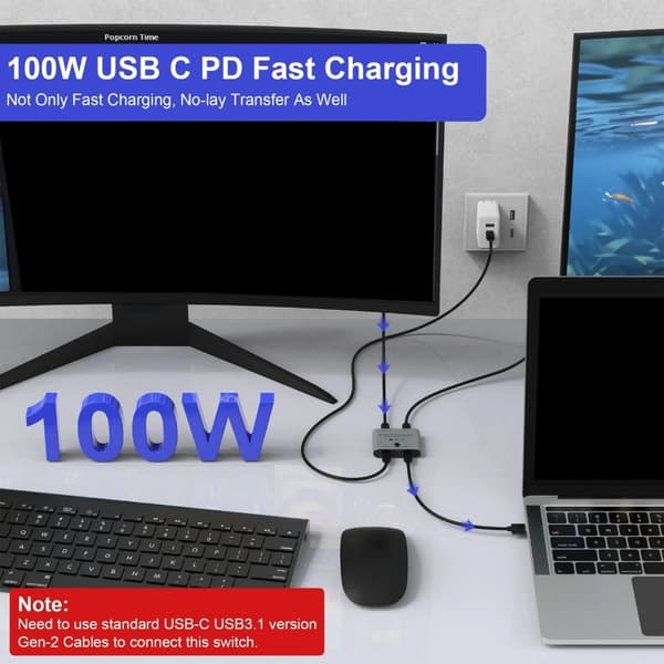 Bi-direksjonell 8K USB C-bryter for forbedret video- og dataoverføring