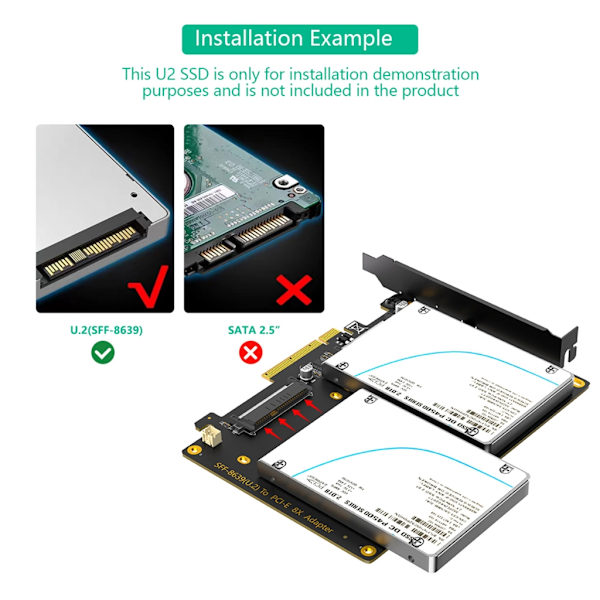PCIe 8X Interfacekort til 2 SFF 8639 SSD Højkapacitetslager