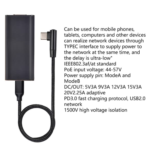10/100 Mbps PoE til USB C-konverter til smartphone USB C til Ethernet-adapter