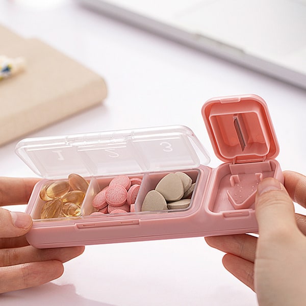 Plast Mini för tablettlåda Stor kapacitet Anti-damm organizer med skärare inomhus utomhusmedicin för case förseglad Pink