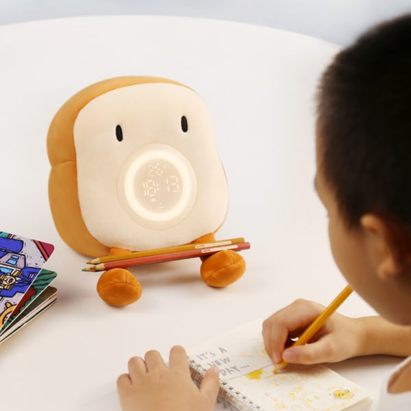 Cartoon Plysch Toast Väckarklocka för Creative LED Digital Klocka Barn Desktop Elektronisk klocka med vibrationsfunktion A