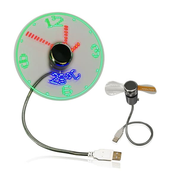 Urventilator Tid Temperatur Display Metal Miniventilator USB Strøm LED Urventilator