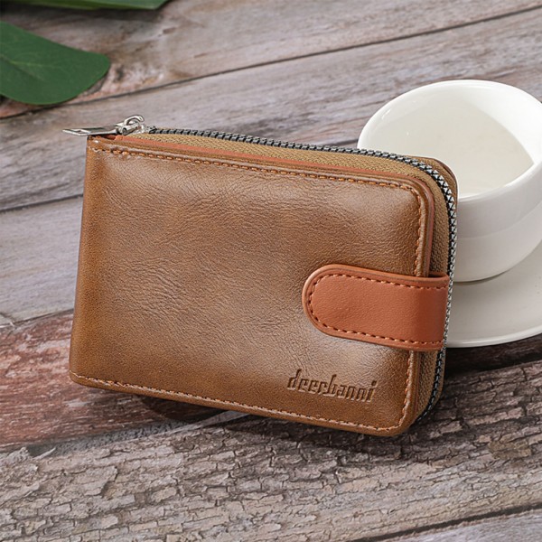 Män Kort plånbok PU-läder Kreditkortshållare Mode Blixtlås Myntväskor Change Pocket Affärspresent Black