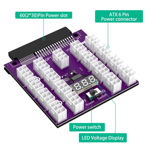 17x 6-Pin Strømforsynings Breakout Board Konvertere 12V Adapter til Mining