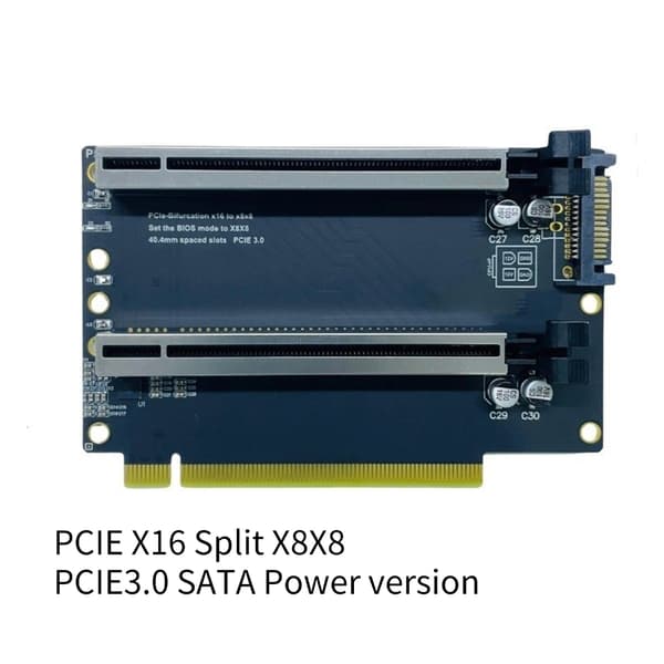 PCIE X16 splitter PCIE X8X8, SATA Strømversjon 40.4mm Spalteplass