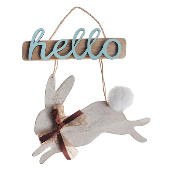 Påskhare i trä Hello Bunny Hängande Prydnad Hantverk Heminredning