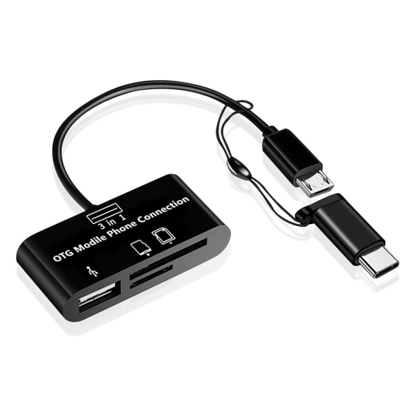 3 i 1 Type-c Micro USB SD TF Telefon OTG Kortläsare Värd Adapter SD-kortläsare för Galaxy S4 S2 S3 Note2 Tablet Black